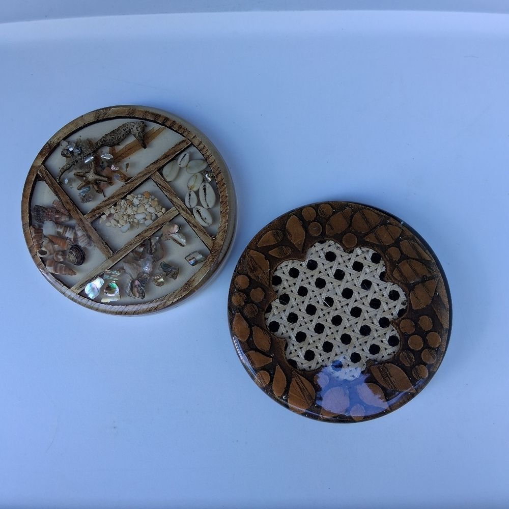 Two Vintage 1970s Round Lucite Trivets Hot Plates